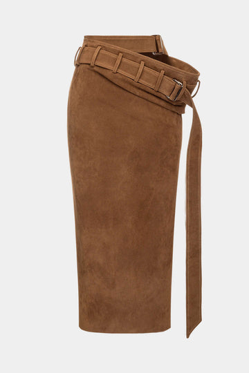 Suede Asymmetrical Strappy Belted Skirt
