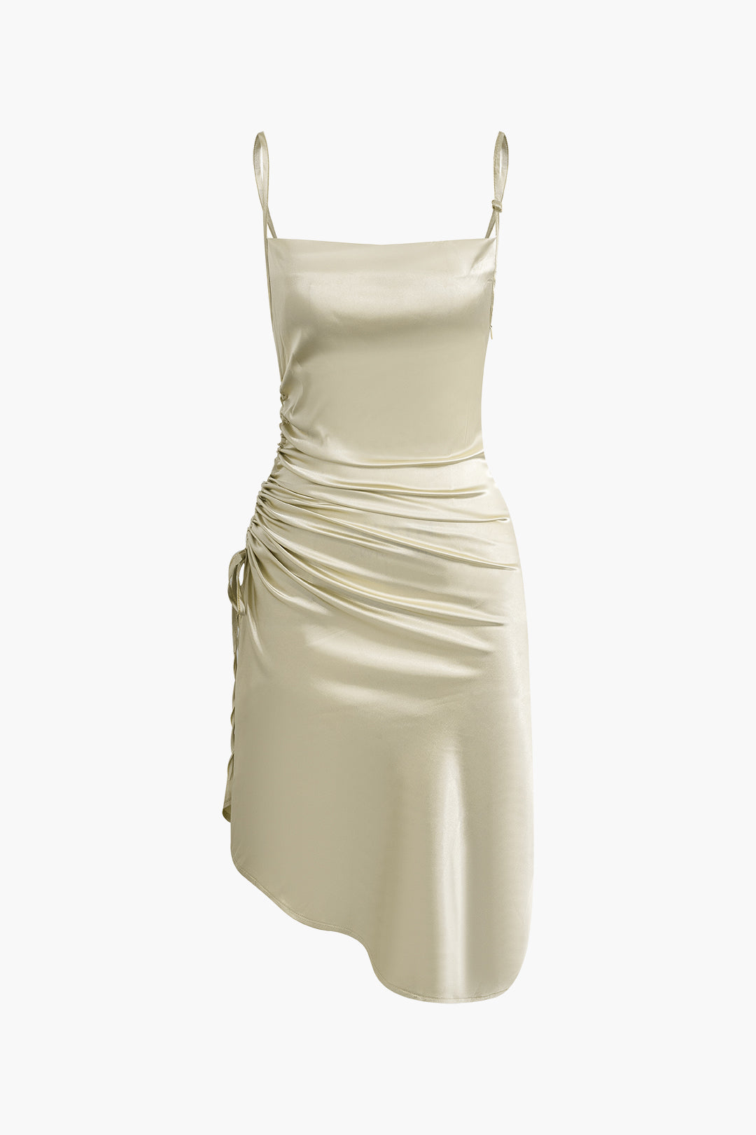 Asymmetrical Ruched Slip Midi Dress