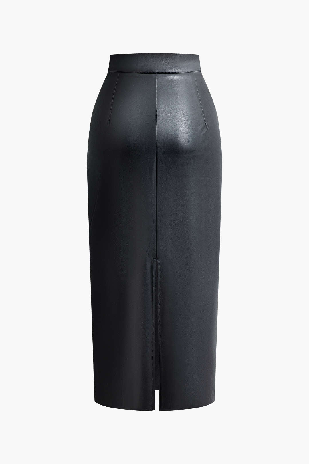 Faux Leather High Waist Split Midi Skirt