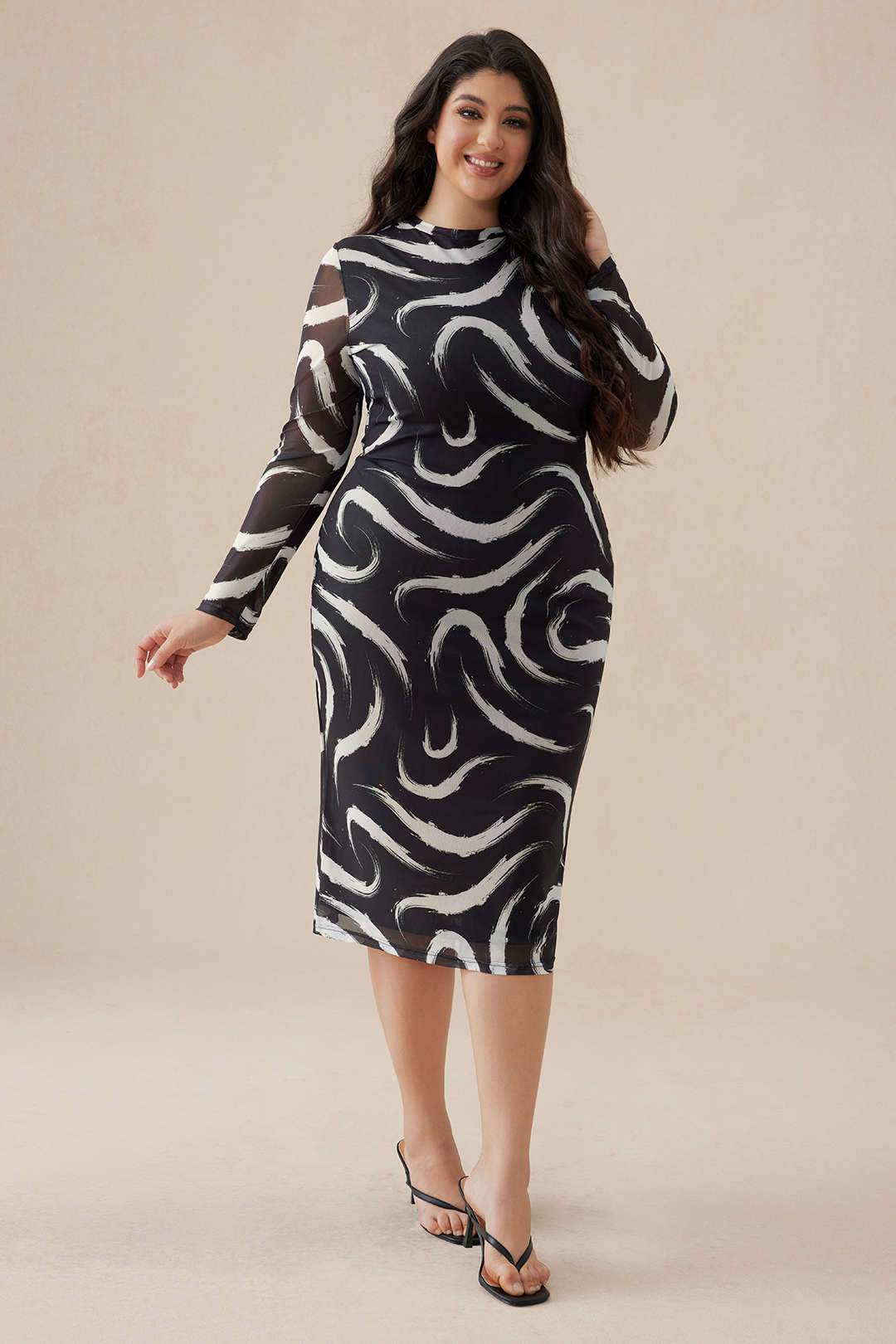 Plus Size Abstract Print Artistic Print Midi Dress