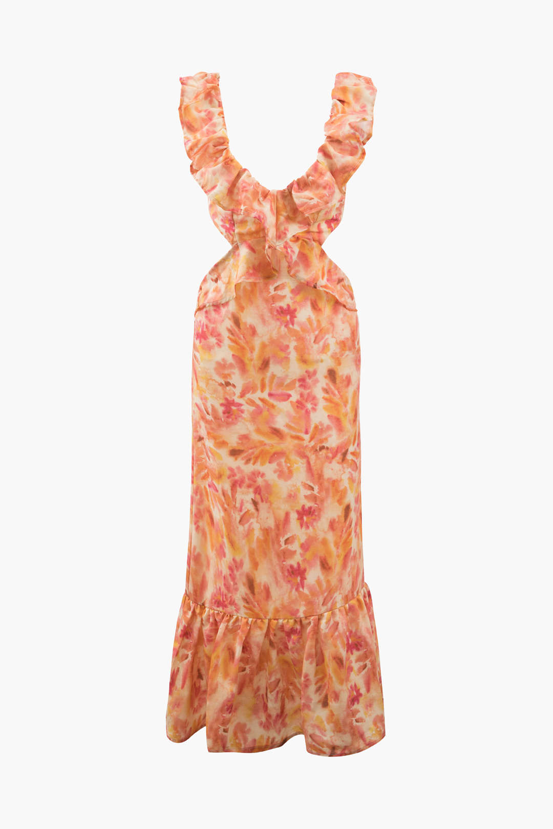 Floral Print V-neck Ruffle Tie Back Maxi Dress