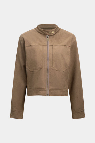 Suede Stand Collar Cropped Jacket