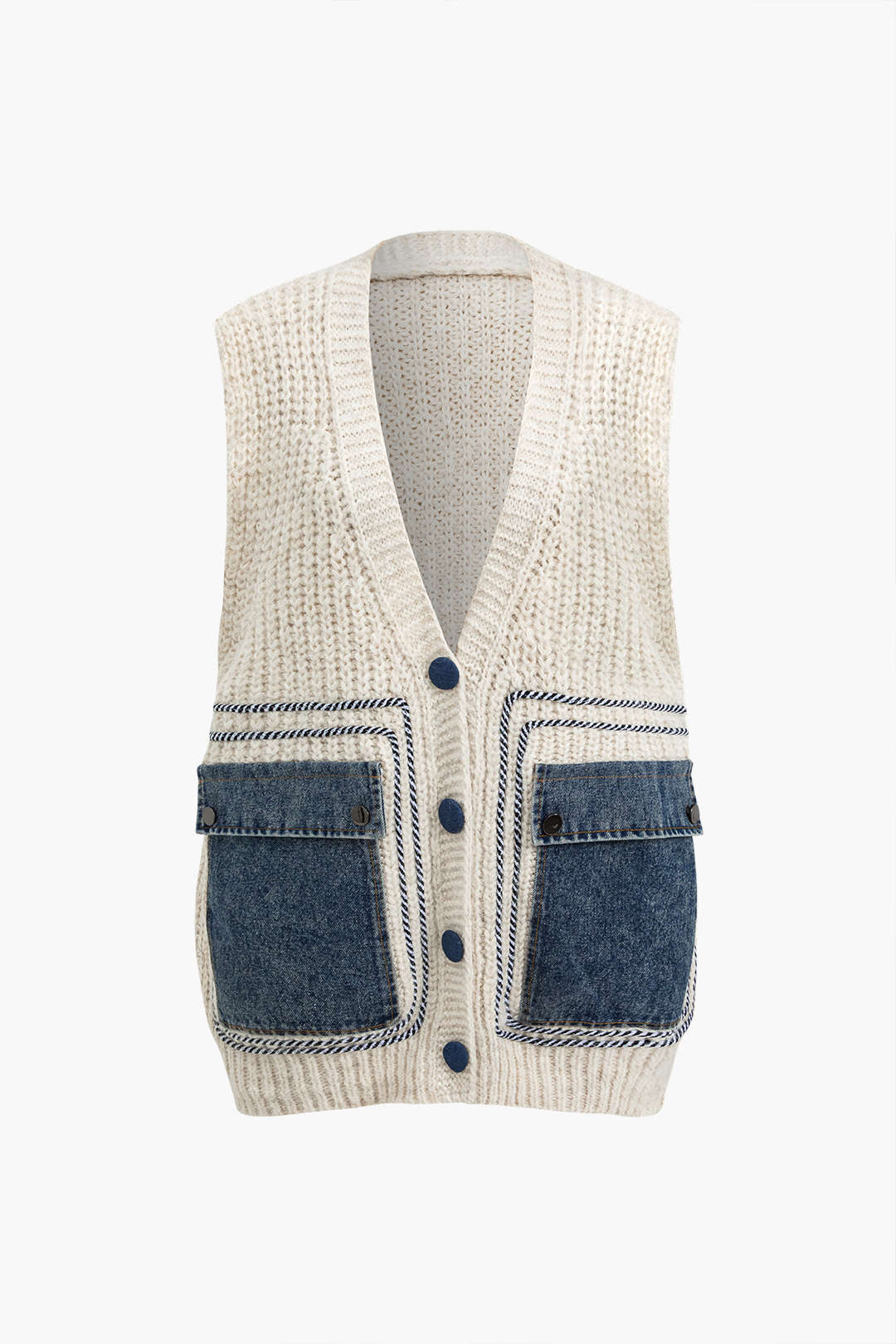 Denim Patchwork Pocket Sweater Vest