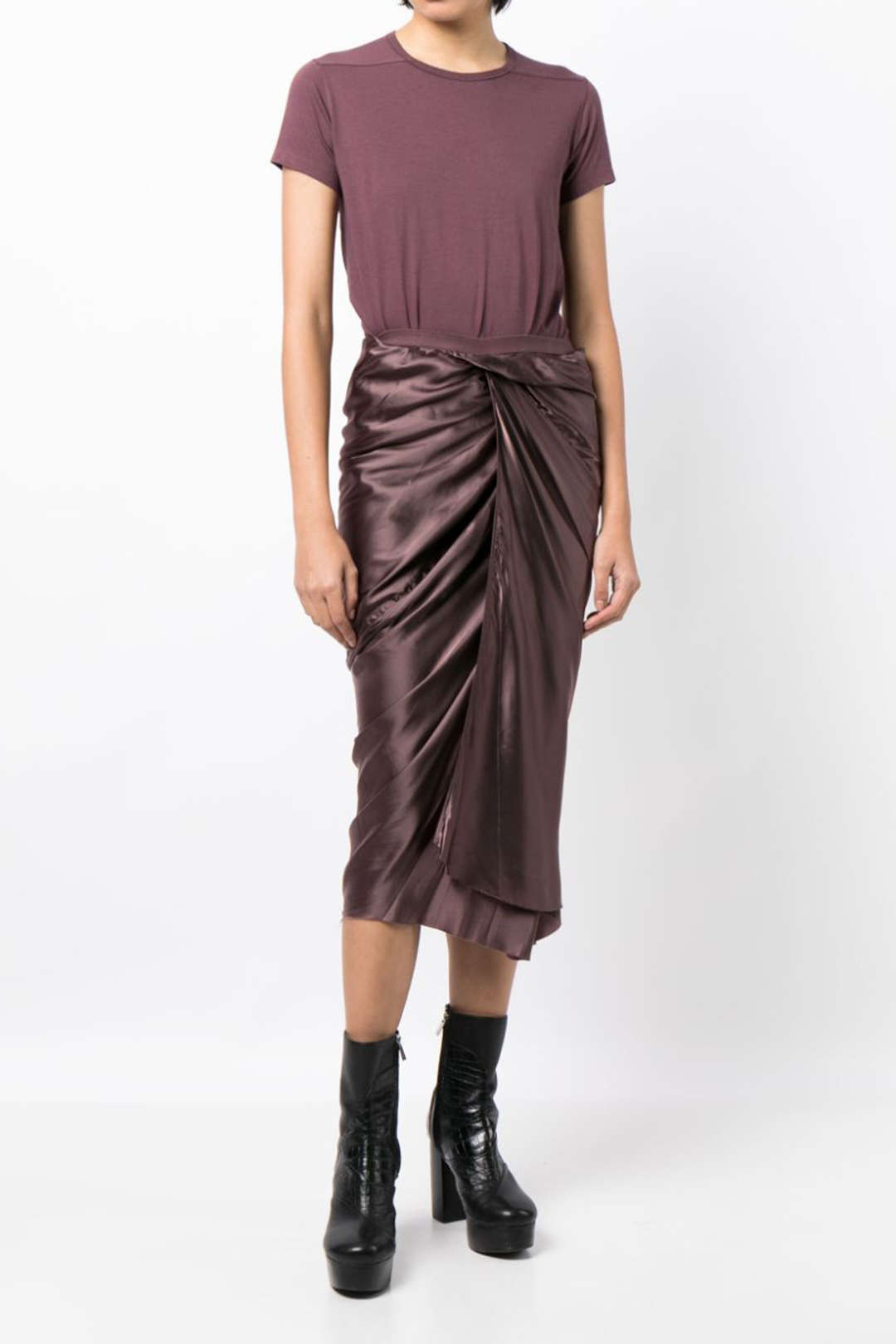 Satin Ruched Midi Skirt