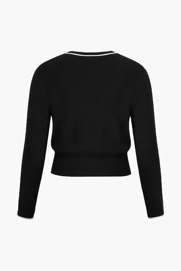 Plus Size Knit V-Neck Button Long-Sleeve Top