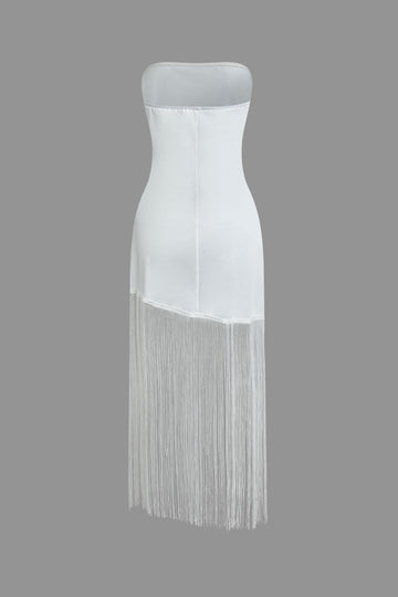 Asymmetrical Fringe Strapless Mini Dress