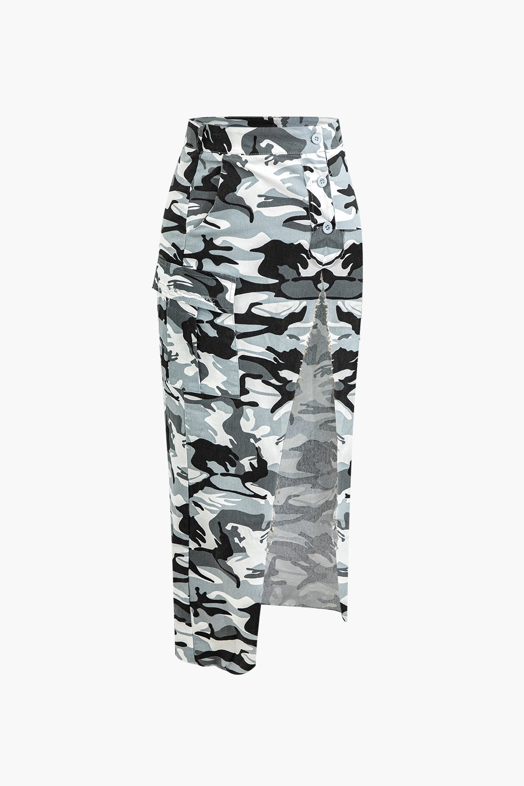 Camo Print Flap Pocket Slit Skirt