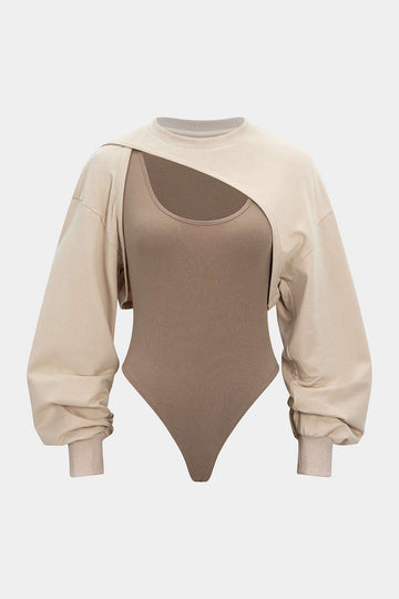 Cut Out Contrast Long Sleeve Bodysuit