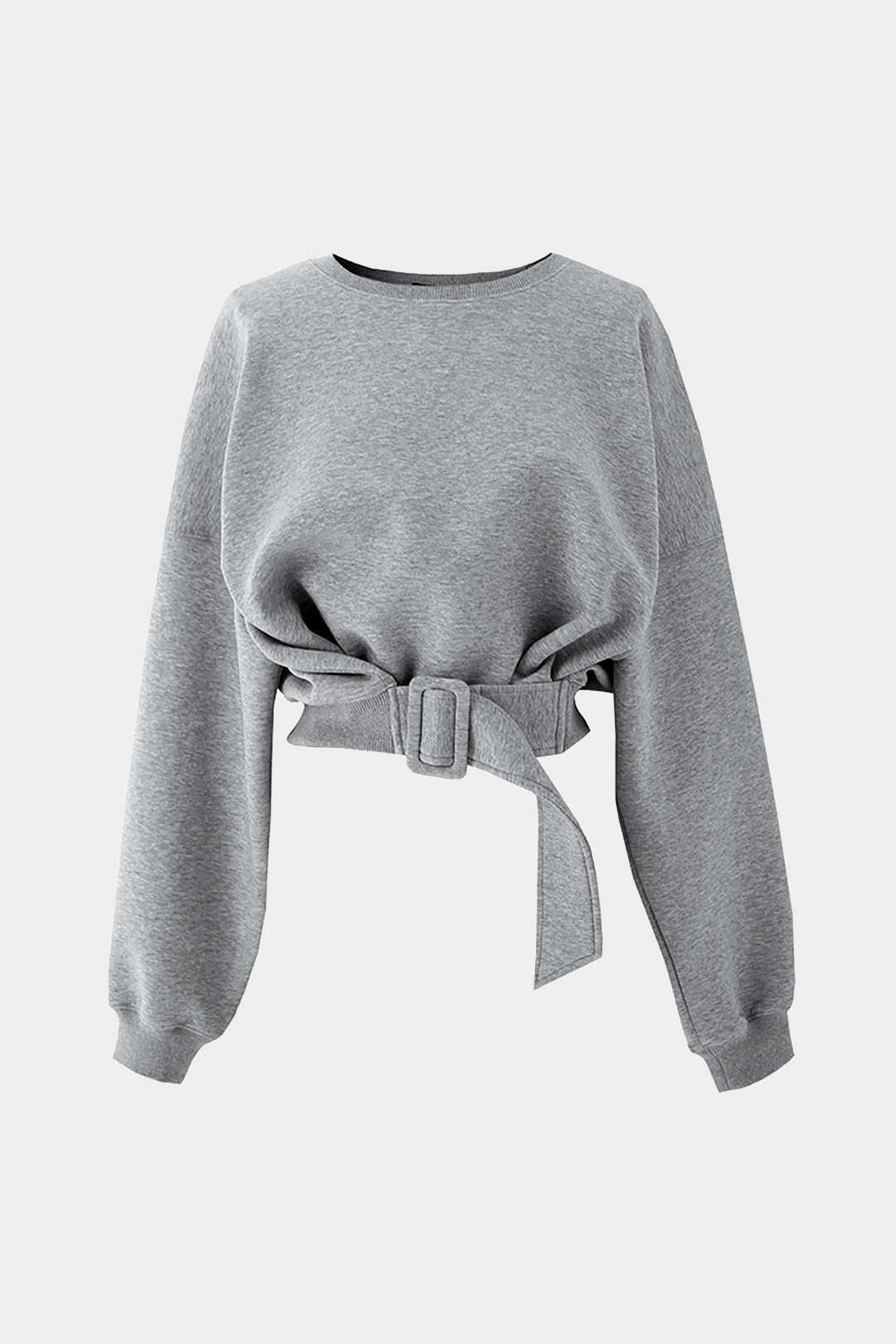 Round Neck Belted Long Sleeve Sweatshirt