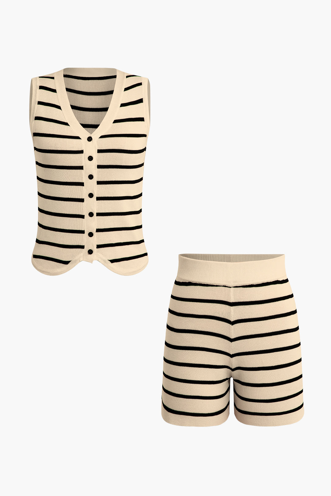 Striped Knit Sleeveless Vest And Shorts Set