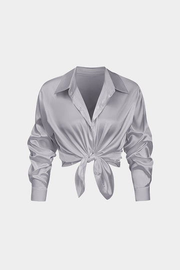 Basic Solid Satin Long-Sleeve Shirt