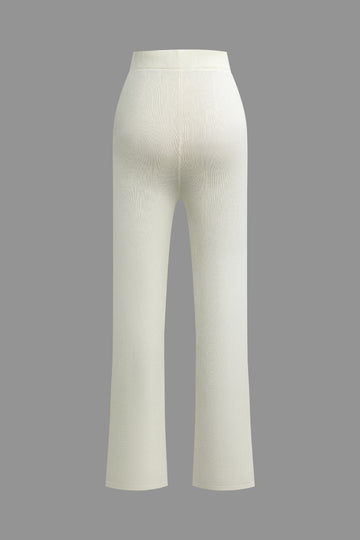 Asymmetrical Collar Long Sleeve Knit Top And Straight Leg Pants Set