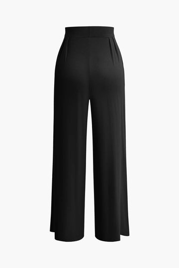 Tie Knot Front Ruched Tube Top And Pleated Wide Leg Pants