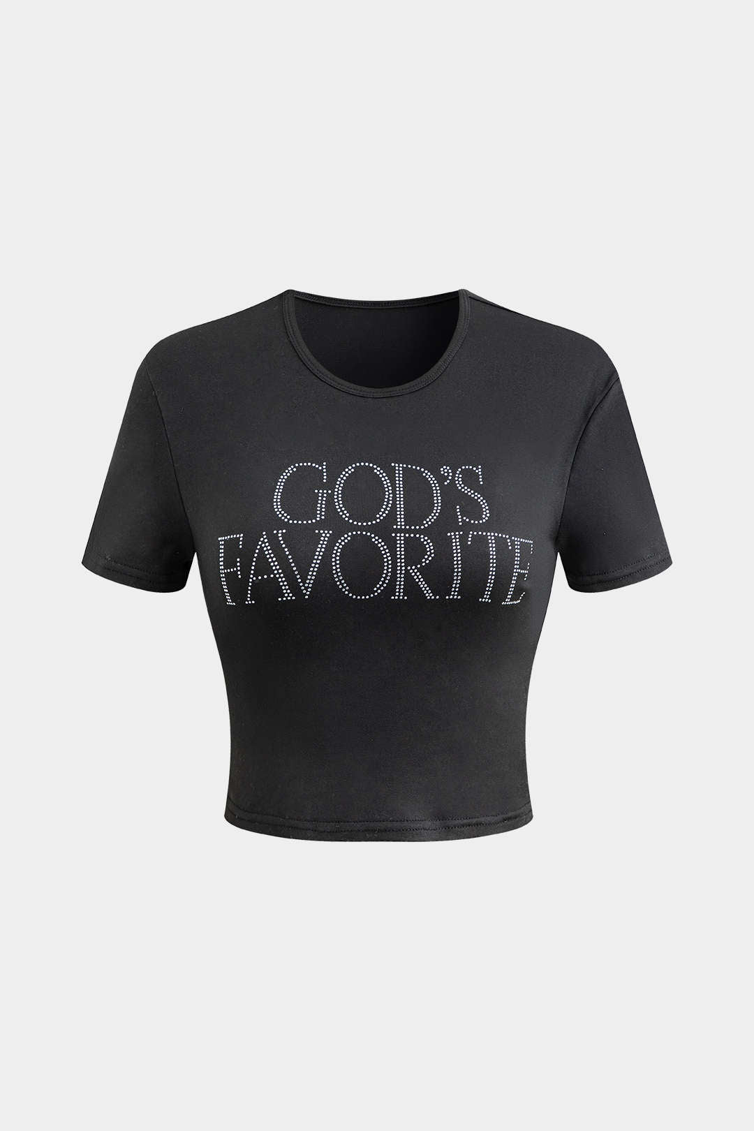 Camiseta corta con decoración de diamantes de imitación FAVORITA DE DIOS