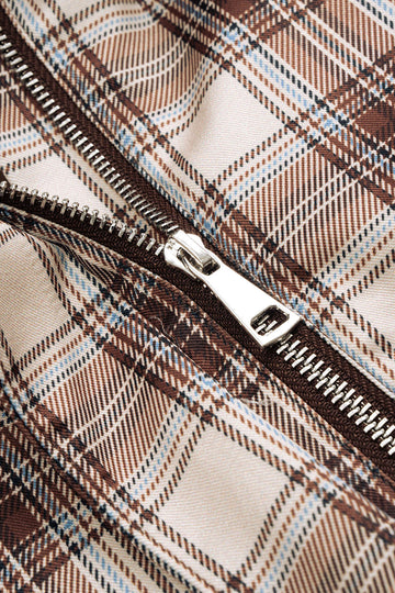 Plaid Print Zipper Pocket Jacket
