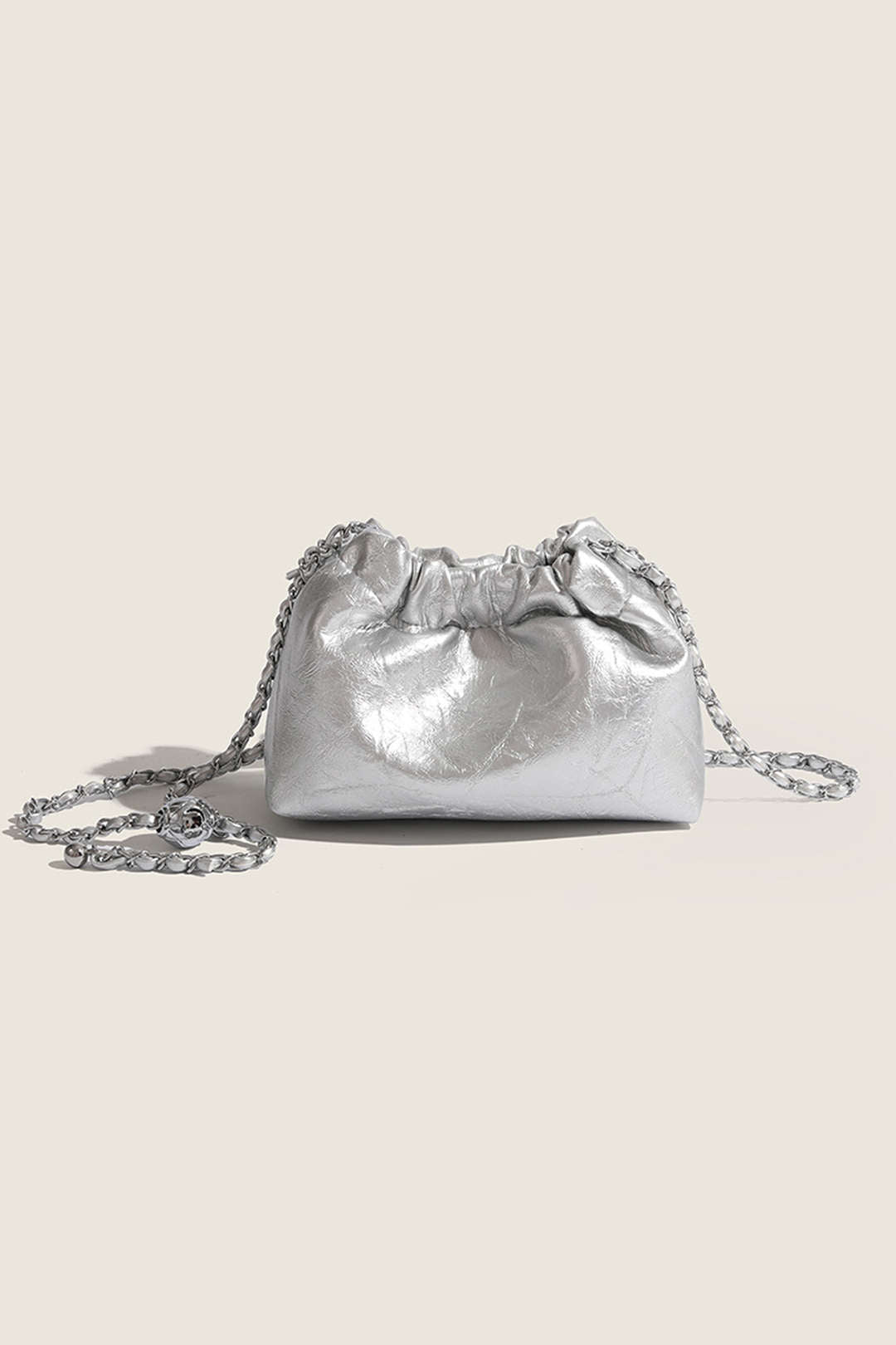 Chain Handle Faux Leather Clutch Bag