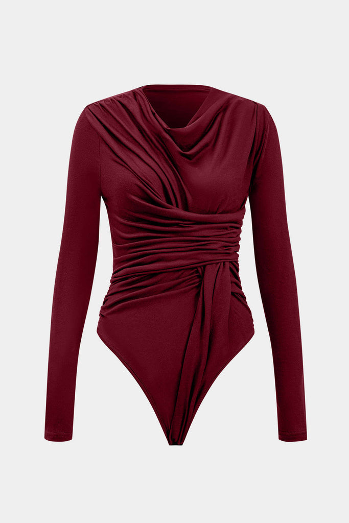 Knit Ruched Long Sleeve Bodysuit - decent-life