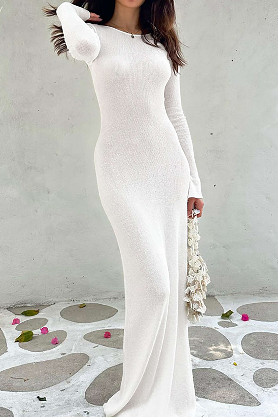 Solid Tie Back Cut Out Long Sleeve Maxi Dress