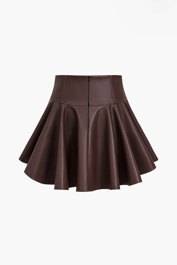 Basic Faux Leather Pleated Mini Skirt