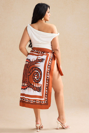 Plus Size Tiger Print Knotted Wrap Skirt