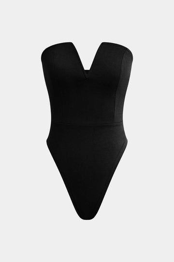 Bodysuit mingħajr strapless b'għonq V bażiku