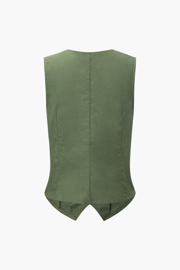Linen-Blend Button Up Vest And Pleated Shorts Set