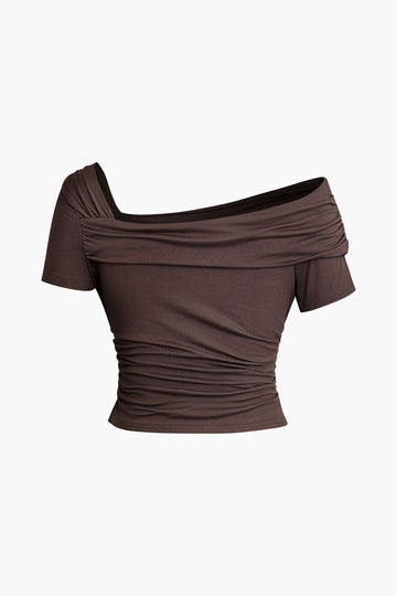 Solid Asymmetrical Ruched Crop Top