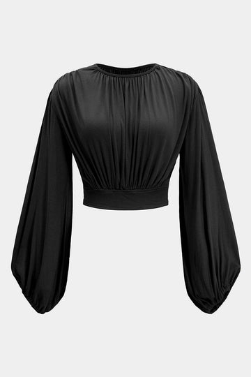 Round Neck Ruched Batwing Sleeve Top