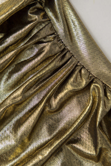 V-neck Metallic Ruched Slit Midi Dress