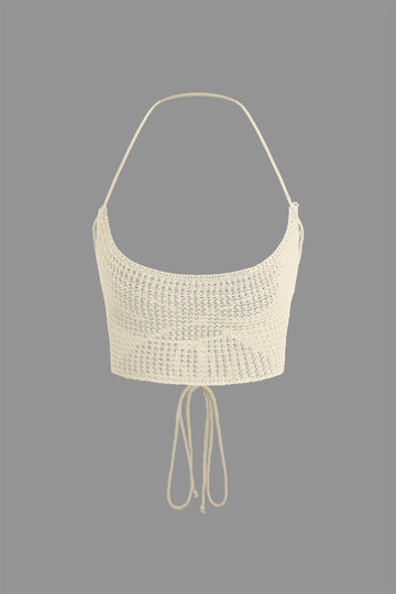 Crochet Fringe Halter Backless Knit Mini Skirt Set