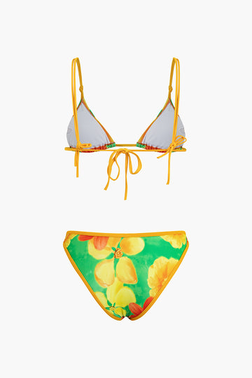 Floral Print Triangle Bikini Swimsuit Set