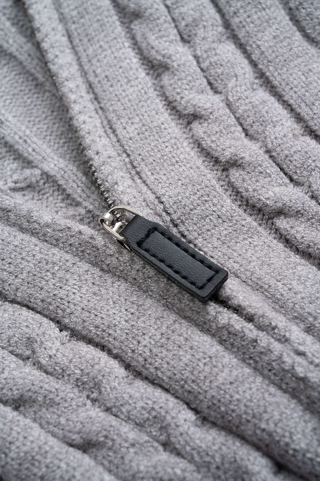 Cable Knit Zipper Hooded Cardigan