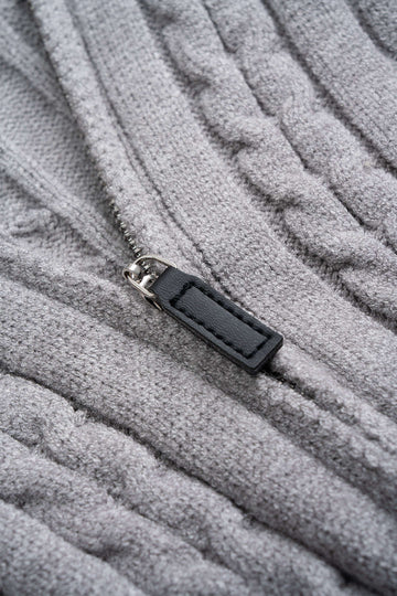 Cable Knit Zipper Hooded Cardigan