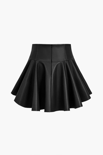 Basic Faux Leather Pleated Mini Skirt