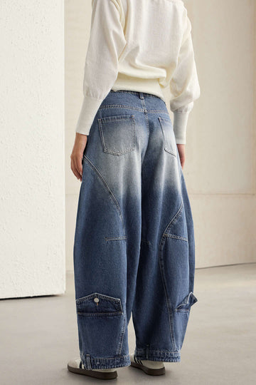 Denim Washed High Waist Barrel Jeans