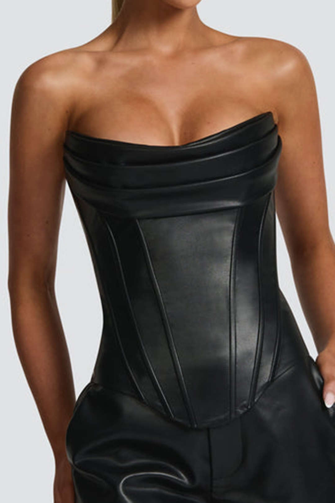 Faux Leather Ruched Corset Tube Top