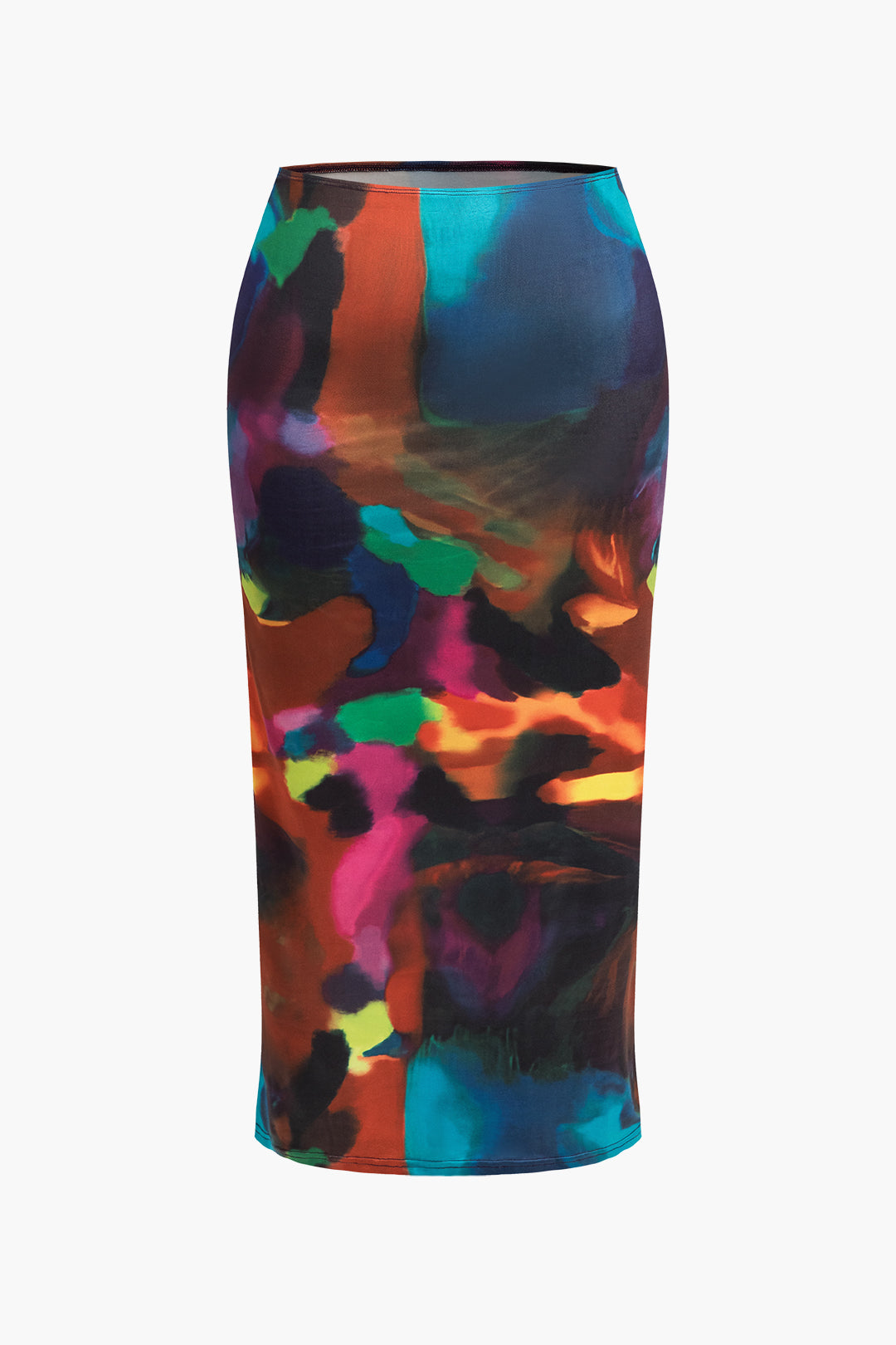 Plus Size Abstract Print Midi Skirt