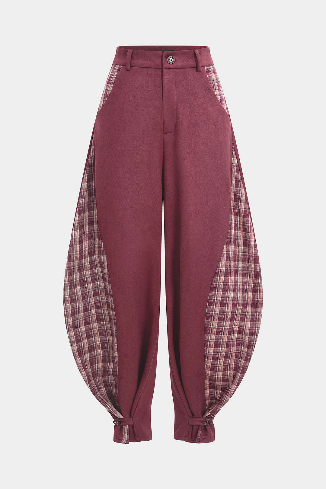 Plaid Print Suede Patchwork Pants