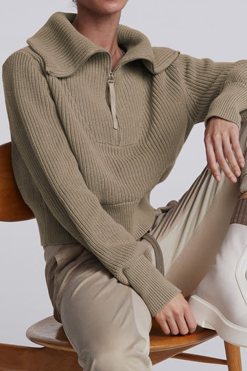 Wide Collar Half Zip Long Sleeve Sweater