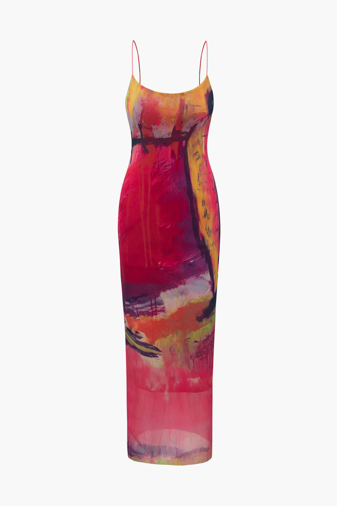 Abstract Print Mesh Maxi Dress – Micas
