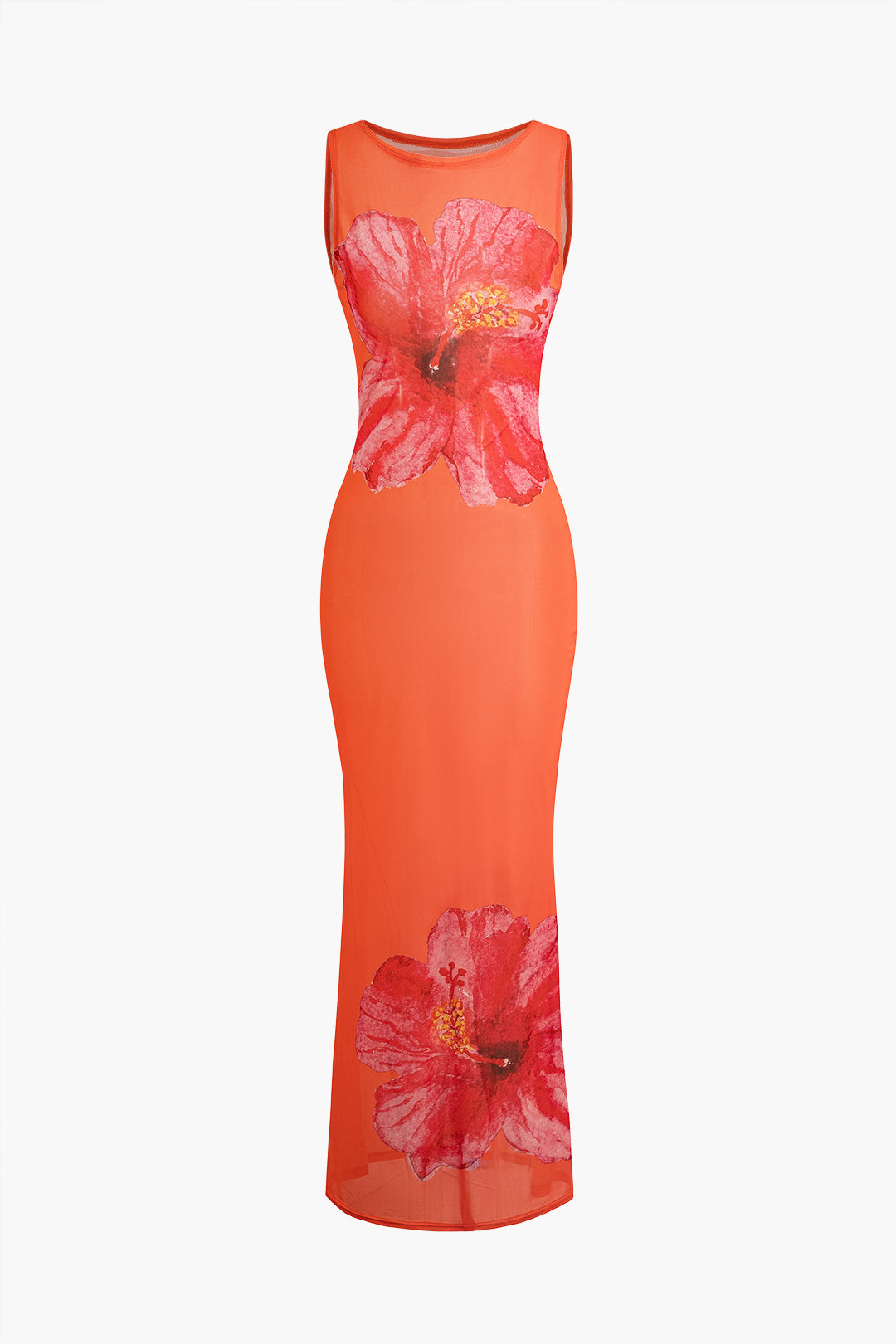 Floral Print Tank Sheer Maxi Dress