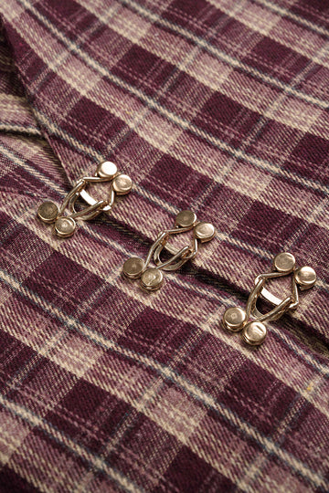 Plaid Print Ruched Waist-Cinching Long-Sleeve Shirt