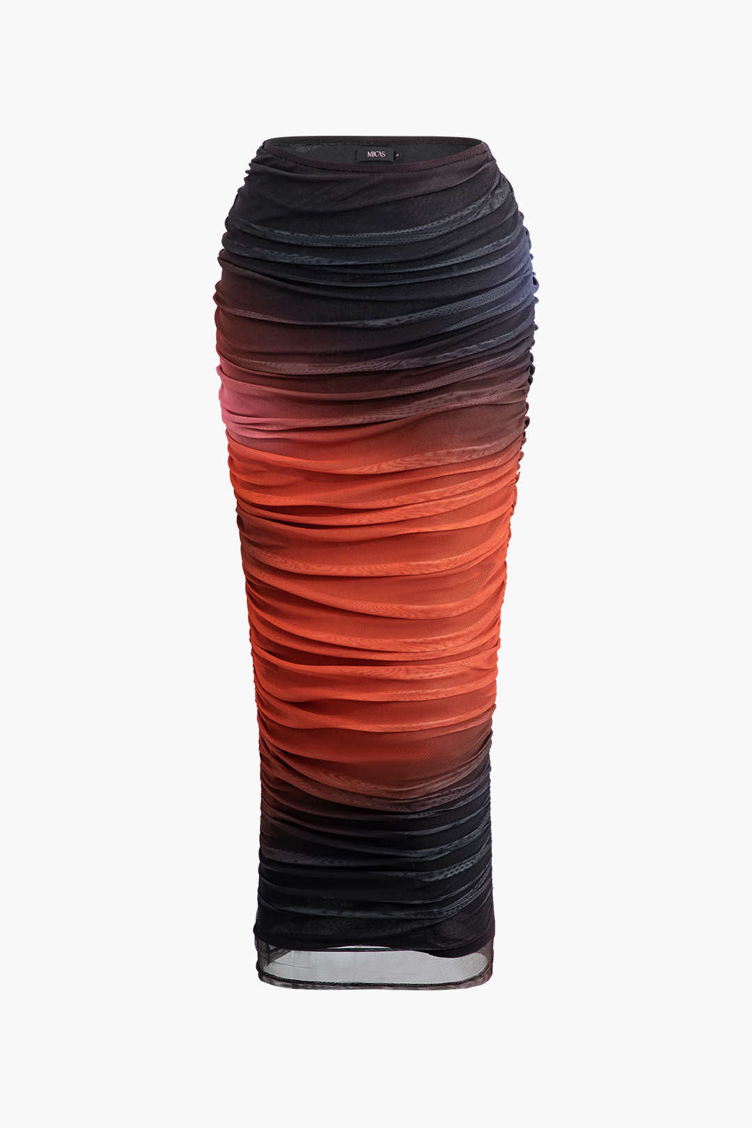 Ombre Mesh Ruched Maxi Skirt
