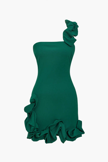 Solid 3D Ruffle Mini Dress