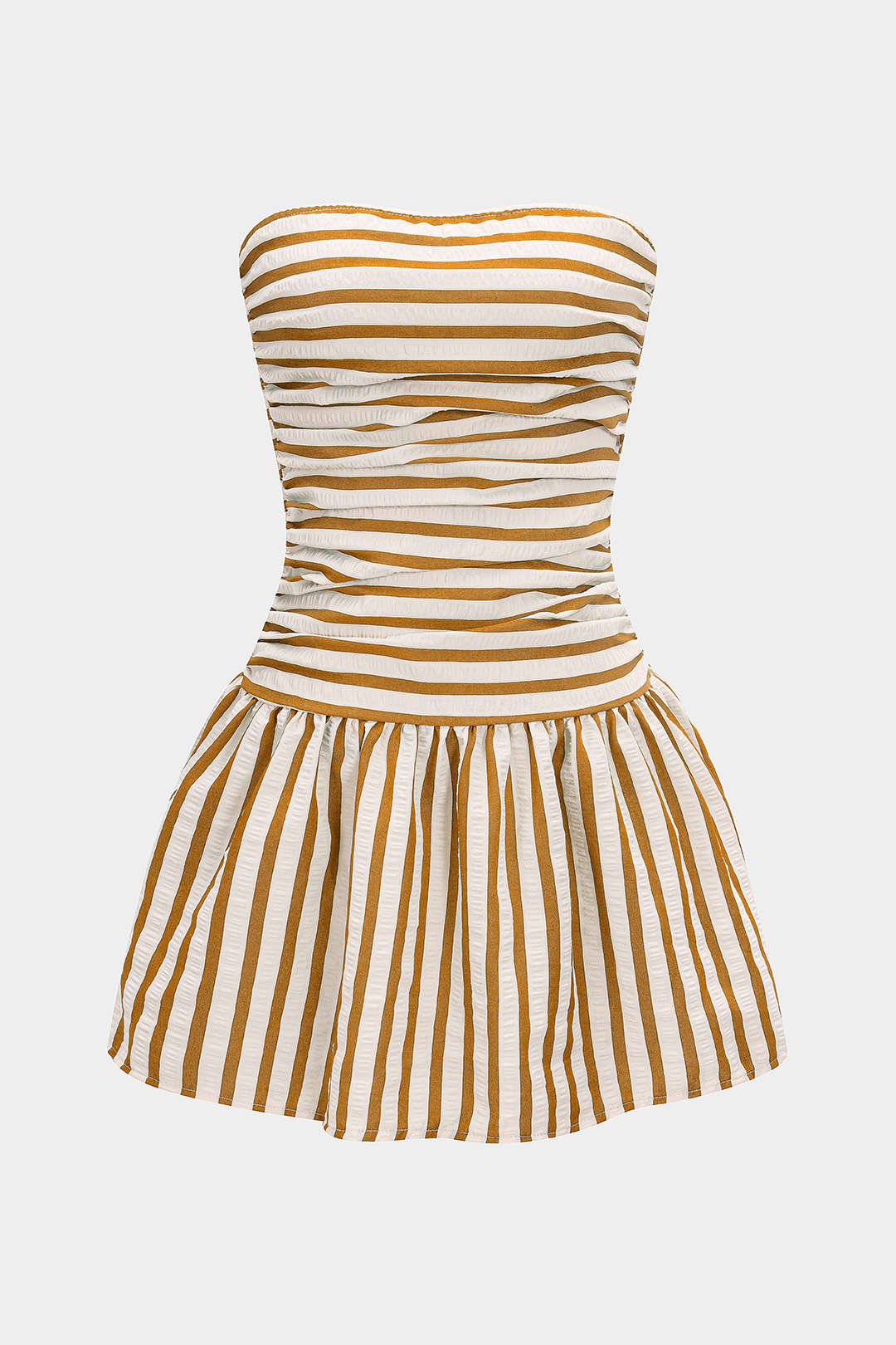 Stripes Print Smocked Strapless Backless Sleeveless Mini Dress