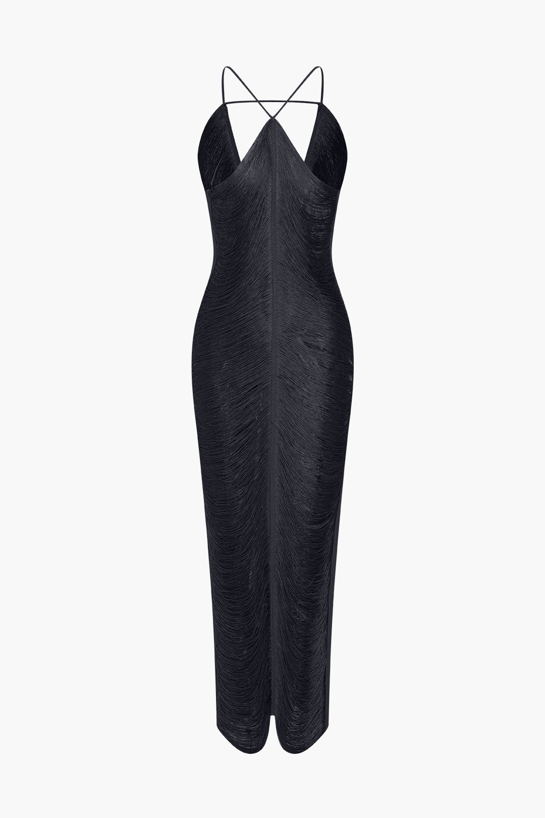 Solid Fringe Cut Out Slit Midi Dress Micas Solid Fringe Cut Out Slit Midi Dress Micas