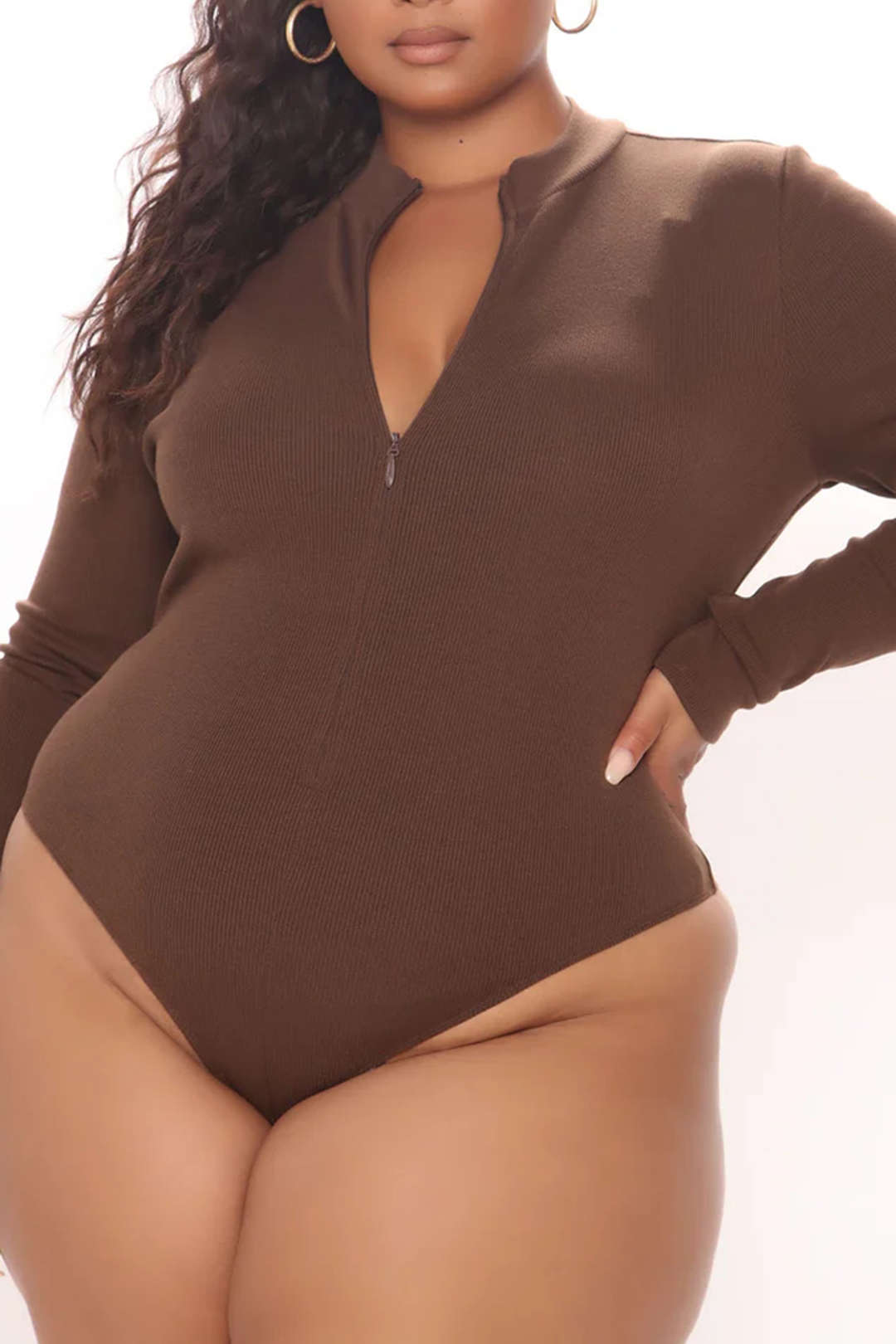 Plus Size Solid Zipper Bodysuit