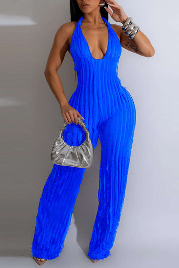 Ruffle Knot Halter Backless Jumpsuit