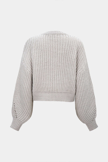 Knit Beaded Decor Round Neck Long-Sleeve Top