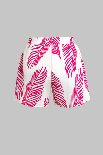 Leaf Print Drawstring Shorts Set